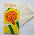 Halloween Greeting Card Vintage Party Invite Stick Head Scarecrow Hallmark Slim