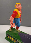 Vintage Cast Iron Baseball Mechanical Coin Bank Works 