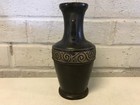 Antique Japanese Bronze Signed Vase W  Fish Handles   Spiral Decoration