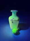 Antique Victorian Blue To White Art Glass Perfume Bottle W  Enameled Decoration