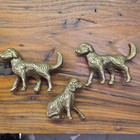 Brass Golden Retriever Dog Figurine Set Of 3 Collectible Decorative Sculptures