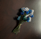     vtg French Beaded Flower Bouquet     Iris bluebell Style     Blue Clear Green