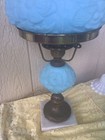 Vtg  Fenton Light Blue Satin     Poppy    Gone With The Wind   desk table Lamp 21   tall
