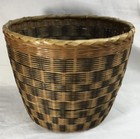 Vtg Fine Weave Basket  Japan  Bamboo Wicker  Dark   Light Checkerboard Pattern