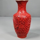 Vtg Chinese Carved Cinnabar Lacquer Vase Red Peony Blue Enamel Beijing 8 25 