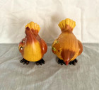 Vintage Wooden Chicken Rooster Hand Carved Painted 6  Folk Art Set Of 2 - Nice  