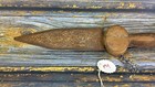 Vintage Hand Forged Iron Knife Engraved Silver Work On Blade Wood Handle M1