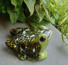 Vintage Large Green Ceramic Frog Glossy Drip Glaze Raised Bumps Unique