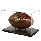 Football Display Case With Uv Protection  Solid Wood Base   Acrylic Holder - Gif