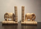 Vintage Onyx Elephant Bookends     Solid Stone Hand Carved Book Ends Pair     Heavy