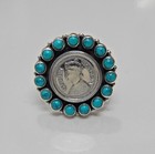 Turquoise 925 Sterling Silver Ring Blue Flower Ring Victoria Queen Coin Wedding