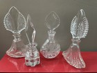 4 Antique   Vintage Perfume Bottles W  Stoppers Clear Pressed Cut Glass