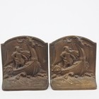 Vtg 1930s Cast Iron Viking Ship Bookends Norse Dragon Ship Nautical Decor
