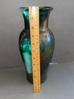 Vintage Studio Teal White Rusty Copper Drip Partial Glaze Black Ceramic Vase 12 