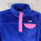 Patagonia Girls L 12  Blue Fleece Snap-t Pink Trim Pullover Jacket