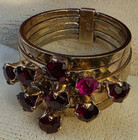 Vintage 14k Solid Yellow Gold Natural Garnetpuzzle Ring Rows Stacked Harem Uk L