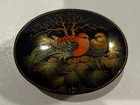 Vintage Russian Lacquer Oval Box  Palekh Hand-painted Birds Scene  Signed