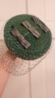 Women   s Green Felt Fascinator Pillbox Hat Veil Gray Bow Accents One Size