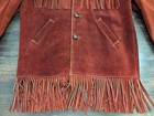 Vintage Baja California Western Tassels Cherry Brown Leather Jacket Size 44