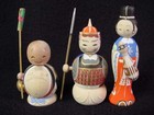 Rare 7 Lucky Gods Nodder Kokeshi Doll Set Fine Detail Old Stock 1960 s Mint