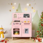 Toddler Kitchen Playset  Wooden Kids Play Kitchen Set With Real Lights   Sounds