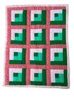 Vtg 60s   80s Handmade Log Cabin Crib Quilt Pink Green Patchwork 39x31 Nursery Euc