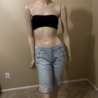 Women   s Sky Blue Denim Cotton Casual Summer Stretch Slim Beaded Size S Shorts