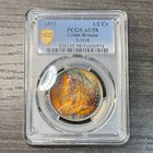 Au58 1893 Uk Great Britain Silver 1 2 Half Crown  Pcgs Trueview- Rainbow Toned