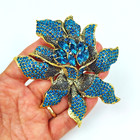 Large Blue Flower Rhinestone Brooches Blue Orchid Pin Gift Woman Brooch