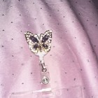 Clear Plastic Id Badge Holder W  Retractable Reel   Rhinestone Butterfly Clip