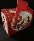 Tin Box Co  Santa Hinged Tin Mailbox 8x6x4 W  6 Nos Cardinals 2 Santa Xmas Orns