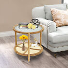 Round Coffee Table wood Living Room Table 2 Tiers Indoor End Table  free Standing