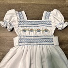 Embroidered Handmade Vintage Girls Dress White Blue Toddler 2t
