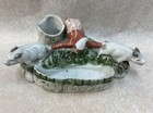 Antique Match Striker Holder Lady Catching Pig Dresden Porcelain C1890 Pigs