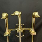 Vtg 4 Pc Brass Duck Head Fireplace Tool Set Stand Mcm Decor Farmhouse Cabin 31 