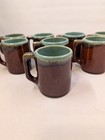 Vintage Brown   Green Drip-glaze Mini Stoneware Mugs Set Of 8 Rustic Espresso   