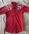 Vintage 70s Women   s Blouse Med  Western Yoke No Iron Pearl Snap Red Polka Dots