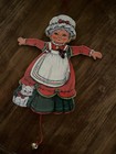 Vintage Wood Mrs  Clause Pull String Toy Ornament