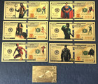 Comic Superheroes Set Of  6 Pcs   100 Dollars 24k Gold Foil Plated Bills Notes