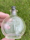 Antique Tcw Usa Embossed Glass Holy Water Bottle With Cross Cork   Metal Stopper