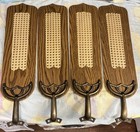 Vintage Set Of 4 Ceiling Fan Blades Wood Wicker Inlay Antique Brass Arm Brackets