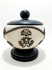 Resin Fleur-de-lis Round Trinket Box W lid Black   Beige 6 5in  Hobby Lobby 