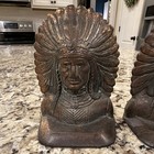 Vintage Pair Of Cast Iron Native American Indian Chief Bookends - Heavy Antique