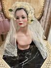 Antique Wedding Veil Millinery Flowers Tulle Fabric Lace Trim  n