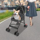 Foldable Small   Medium-sized Dogs cats Pet Stroller W cup Holder Black 4 Wheels