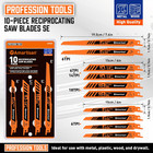 10-piece Bi-metal Reciprocating Saw Blade Set 6 To 8 Inch Used For Wood   Metal