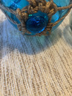 Vintage Japanese Olive Green Glass Fishing Float Buoy -bright Blue Float Rope