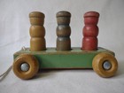 Vintage Holgate Wooden Pull Toy 3 People Pegs Toddler Original Paint