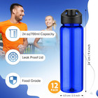 12 Pack Plastic Water Bottles 24 Oz Blue Clear Water Bottles Bulk Reusable Sport
