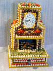 Handmade Shell Art Box Fireplace Shaped With Clock Seashell Sailors Valentine